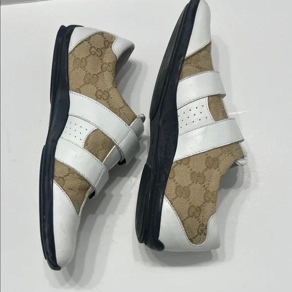 Gucci White/Beige GG Canvas and Leather Velcro Sneakers Size 38 - Picture 7 of 11